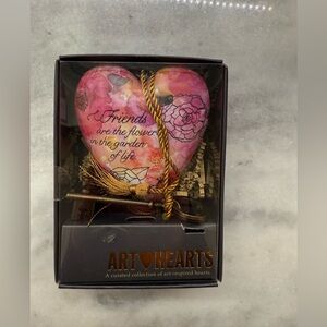 Demdaco Art Hearts Ornament w/ Key Margaret Berg "Friends are Flowers" 4" NIB